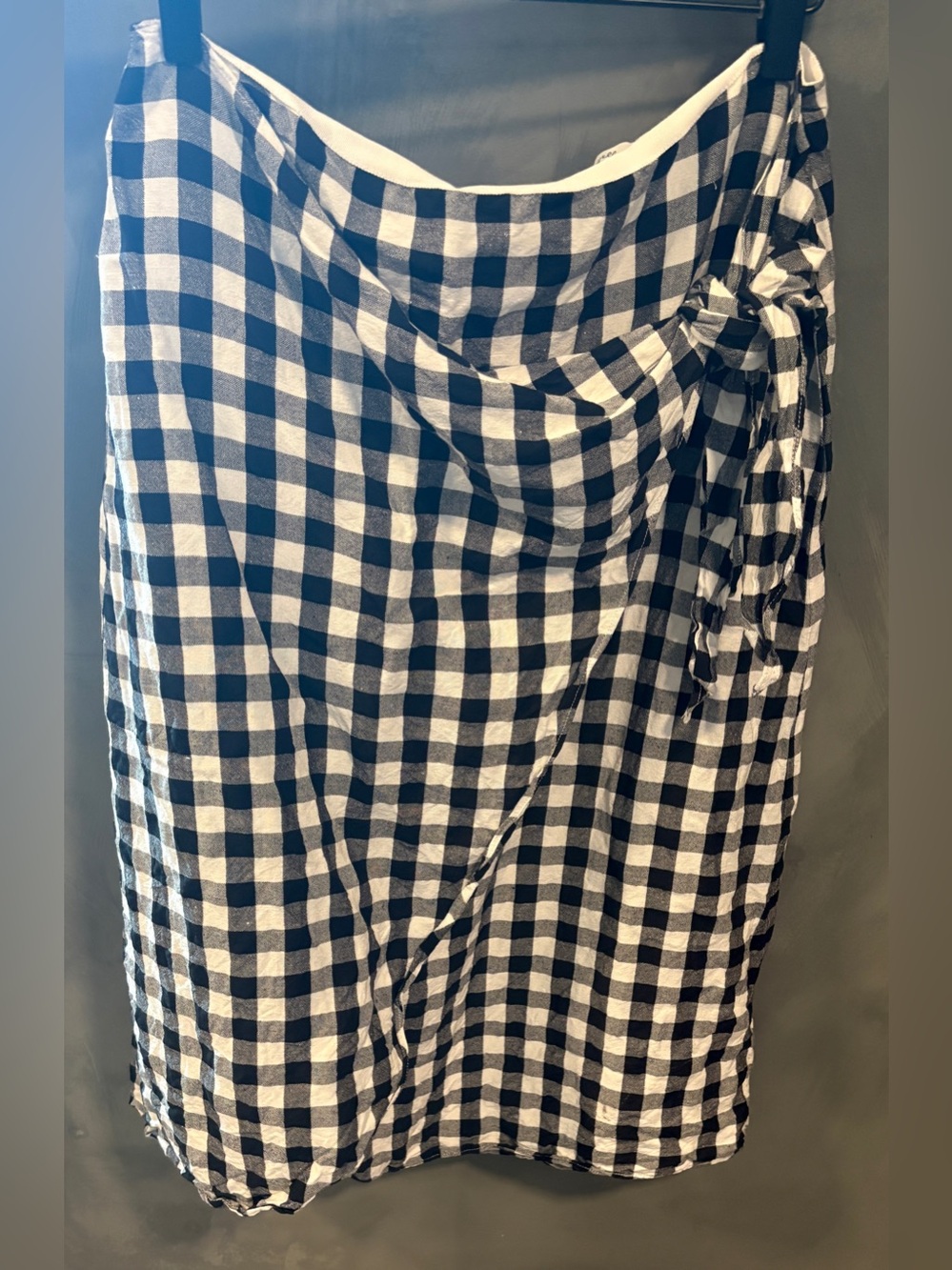 Madewell Gingham Wrap Skirt Womens Size 8 Black White Check Midi Tie Side - Picture 2 of 5